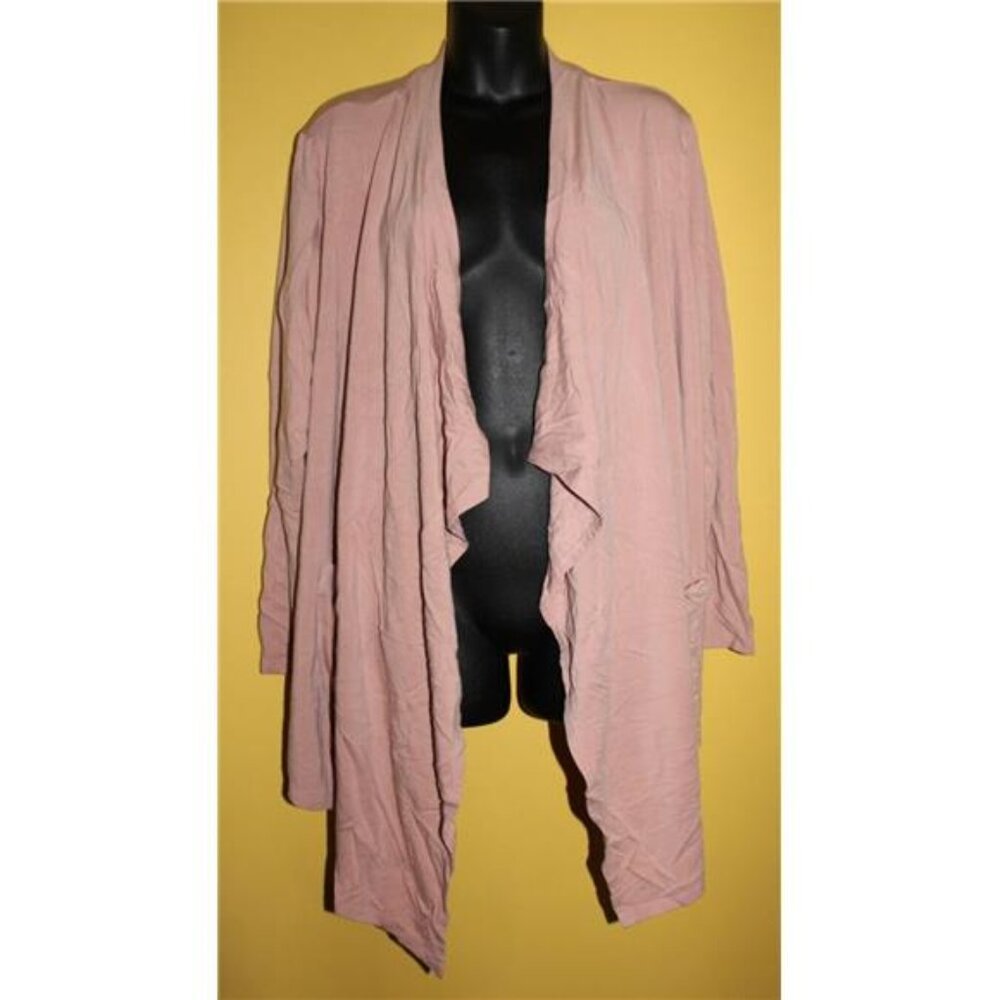 QVC LOGO Lori Goldstein French Terry Drape Front Cardigan Pink Lounge 2x